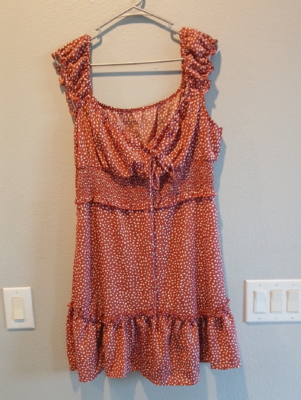 Xl Rust Red Printed Ruffle Sundress Summer Boho Cottagecore